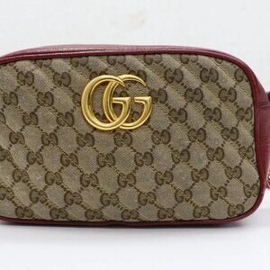 Gucci GG Marmont Small Red Shoulder Bag Diagonal Quilted GG Canvas